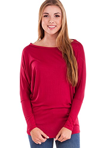 Ladies Dolman Style Stretchy Hem Long Sleeve Top, Multiple Colors S-3X