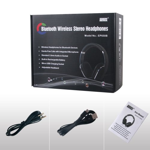 August EP650B Auriculares Bluetooth NFC Inalámbricos, micrófono integrado, batería interna recargable y cómodas almohadillas de cuero, conexión 3.5 mm y...
