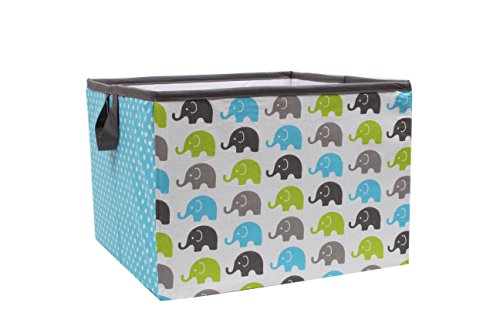 Bacati - Elephants Aqua/Lime/Grey Storage Tote Large 14 x 14 x 10 inches