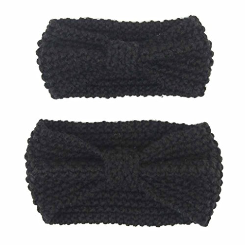 EKIMI Adults And Baby Keep Warm Elastic Hair Band Crochet Knitted Headband (Black)