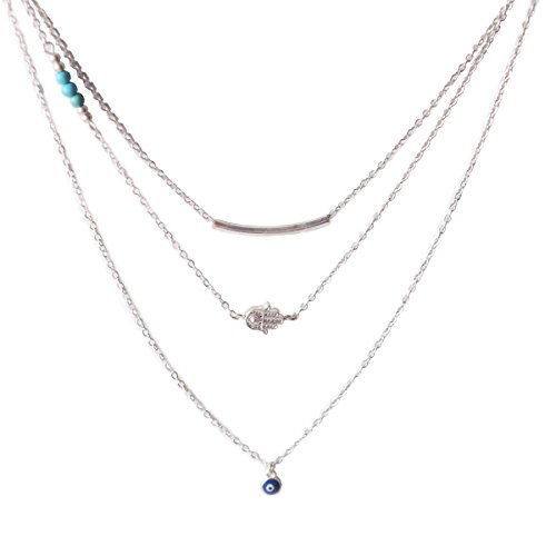 TQS™ Simple Layering Necklace Hamsa Evil Eye Pendant Dinosaur Vintage Necklace Short Collar