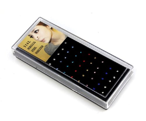 Ularmo® Newest Popular 40pcs Fashion Surgical Stainless Steel Nose Lip Bar Stud Ring Body Piercing (Colorful)
