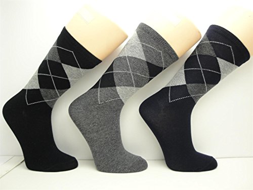 Women's Argyle 80% Cotton Crew Socks (3 Pairs)