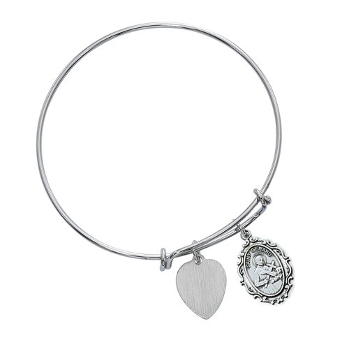 St Gerard Bangle Bracelet Oval Medal Pewter Adult 2 3/4