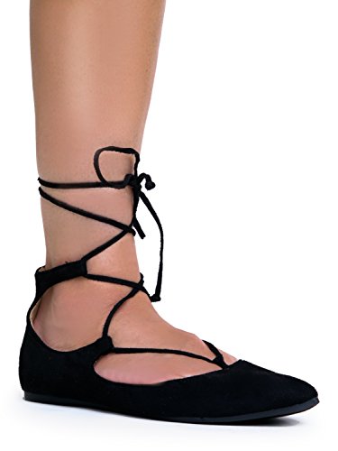 Lace Up Pointed Toe Flats - Classic Comfortable Ballet Flat - Cute Strappy Ghillie Shoe