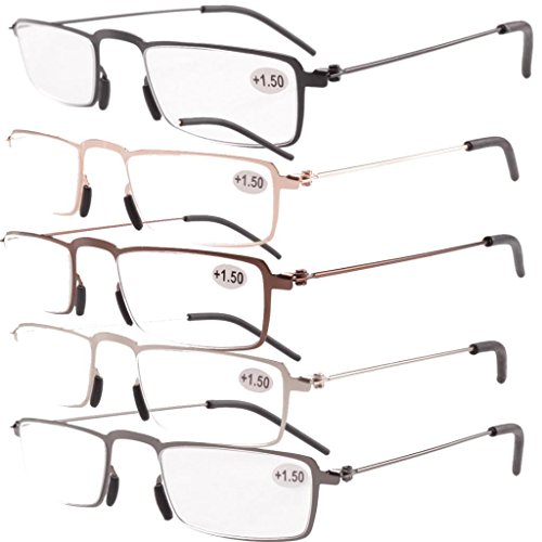Eyekepper 5-Pack Straight Thin Stamped Metal Frame Half-eye Style Reading Glasses Readers