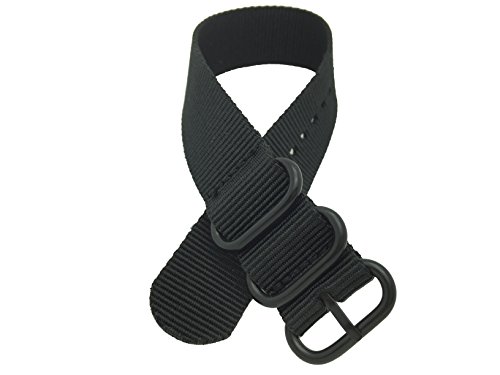

22mm Military RAF Style Nato 3-ring PVD Nylon Replacement Interchangeable Watch Band Strap-Black