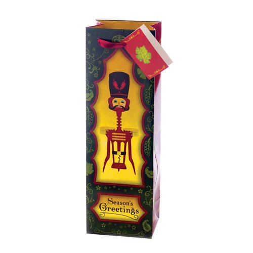 

Imprinted Wing Corkscrew Corkcracker One Bottle Holiday Wine Bag w/ Ribbon Handle & Gift Card