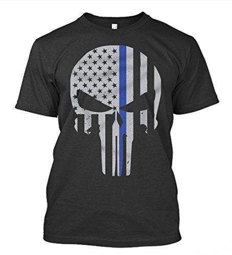 Thin Blue Line Skull Logo T-Shirt - 100% Cotton