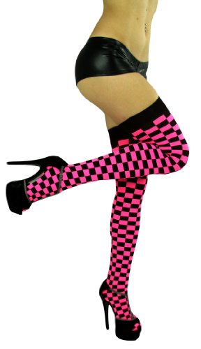 ToBeInStyle Women's Checkered Wide Elastic Band Thigh Hi Stocking