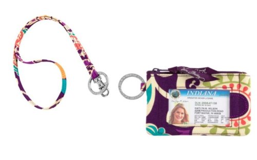 Vera Bradley Zip ID Case and Lanyard in Plum Crazy