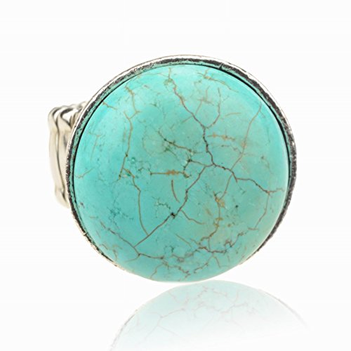 Simple Adjustable VTG Tibet Silver Plated Natural Turquoise Oval Finger Ring