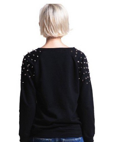 

Punk Studs Tiger Hoodies Women Rivet Neck Long Sleeve Loose Pullovers Sweatshirts