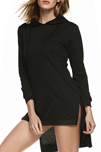 Zeagoo Women Double Split Top Hooded Irregular Long Loose Side Slit Hoodie