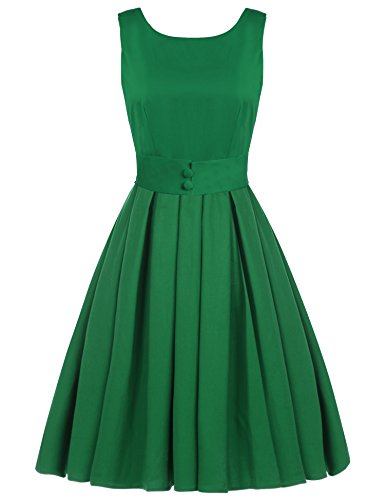 ACEVOG Women's Vintage Audrey Hepburn 50's Inspired Rockabilly Swing Cocktail Dress (XXL, Green)