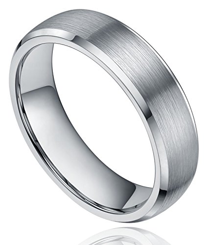 6MM Tungsten Metal Dome Brushed High Polished Beveled Edge Comfort Fit Wedding Band Ring Size 4-13