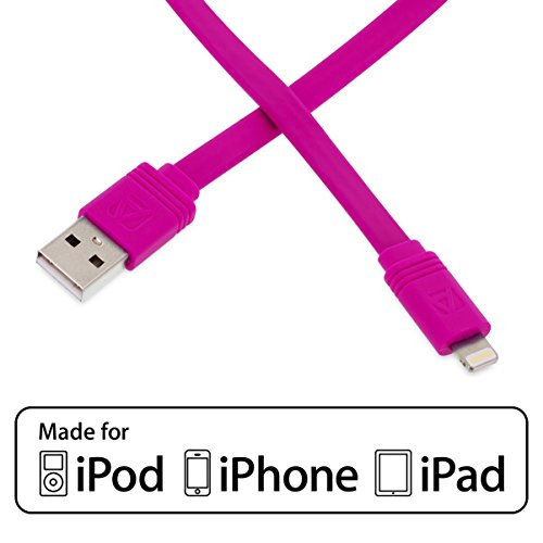 Aduro - Apple Certified / MFi [Lifetime Warranty] - USB to Lightning Extra Long FLAT Charge & Sync Cable fits all Apple Devices with Lightning Connector - iPhone 5 / 5S / 5C / 6 / 6 Plus, iPad 4, iPad Mini, iPad Air, New iPod Touch and Nano (10 Feet / 3 Meters) (Purple)