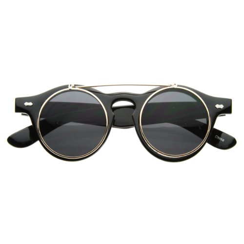 zeroUV - Small Retro Steampunk Circle Flip Up Glasses / Sunglasses