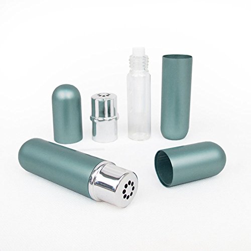 Teal Green Aluminum and Glass Empty Essential Oil Personal Nasal Inhaler Refillable With Removable Bottle by Rivertree Life