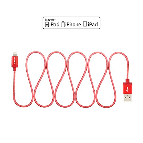 Omars Apple MFI Certified PET Braided 8pin Lightning to USB to USB Sync Charger Cord with Aluminum Connector Head (3.3 Feet / 1m) - Red