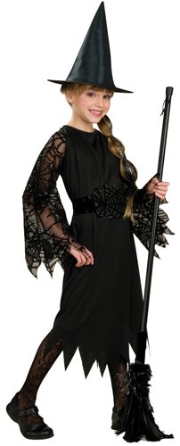 Halloween Concepts Child's Witch Costume with Flocked Velvet Spider Web Fabric, Large