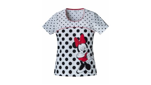 Tooniforms by Cherokee Women's Front Yoke Scoop Neck Minnie Mouse Print Scrub Top