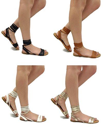 Spirit Moda Olivia-18 Over Toe Strap Sandals Wrap Around Womens Lace-Up Casual Roman Strappy