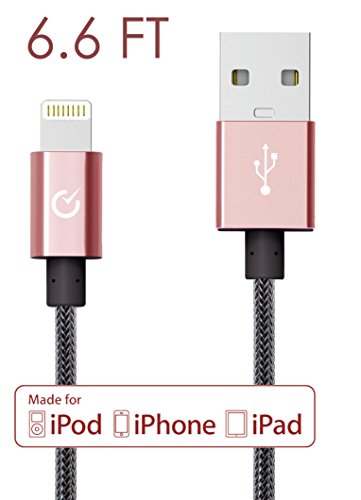 Lightning Cable 6ft Rose Gold Volts USB [Apple MFi Certified] Nylon Braided Charger for Apple iPhone 6s / 6s plus, iPod, iPad & more (2 meter - Exo Rose Gold) ...