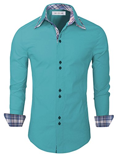 Tom's Ware Mens Trendy Slim Fit Inner Checkered Button Down Shirt