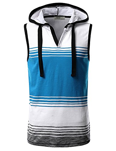 iDarbi Men's Summer Stripe Beach Sleeveless Hoodie Tank Top Various Colors