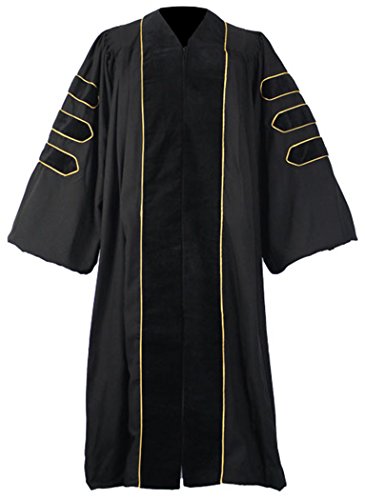 GraduationMall Unisex-adult's Deluxe Doctoral Graduation Gown-Black Trim Gold Piping