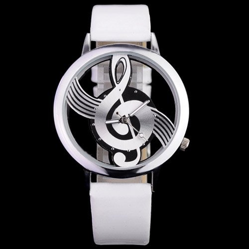 Musical Note Dial Quartz Movement Watch with Leather Band - Black