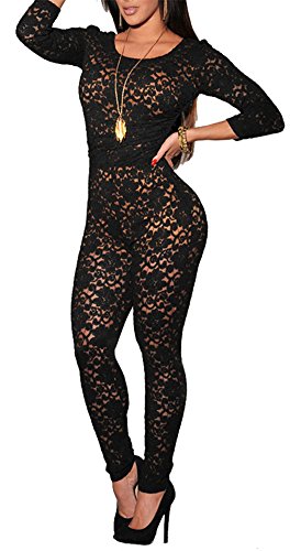 made2envy Lace Overlay Nude Illusion Keyhole Back Jumpsuit