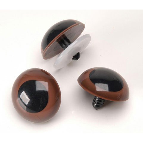 15mm Brown Animal Eyes - Bulk with plastic washer - 50 pcs