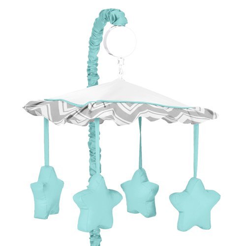 Turquoise and Gray Chevron Zig Zag Musical Baby Crib Mobile by Sweet Jojo Designs
