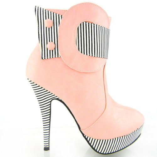 Show Story Striped Button Zipper High Heel Stiletto Platform Ankle Boots,FZ97304