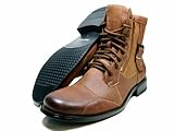 Mens Brown Polar Fox By Delli Aldo Military Combat Style Calf High Boots Double Side Zip Styled in Italy