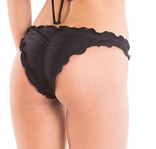 COQUETA Brazilian Waved Bikini Bottom Swimsuit Scrunch Swimwear Samba BLACK