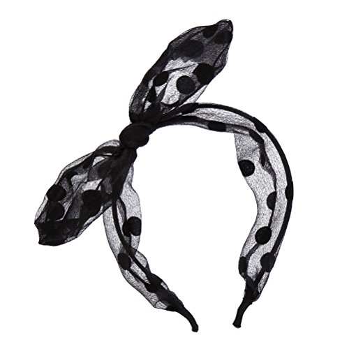 Sea Team Thin Chiffon Headband With Polka Dot Style Bowknot for Women and Girls Black