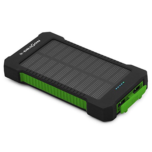X-DRAGON Solar Charger Power Bank 10000mAh Portable Rugged Shockproof Dual USB Solar Battery Charger for iPhone 6 Plus 5S 5C 5 4S, Samsung Galaxy and More(Green)