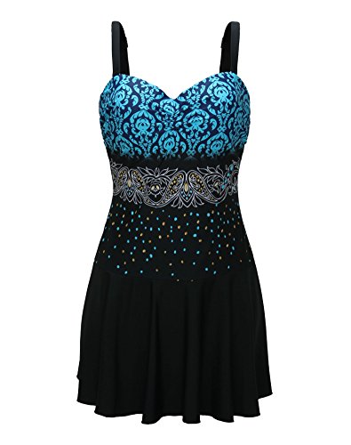 ReliBeauty Women's Retro Print Bandeau Cover Up Swimdress, Swimwear