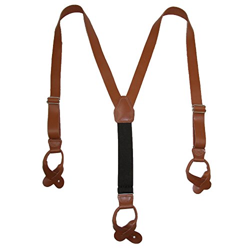 CTM® Mens Leather Button-End 1 Inch Suspenders