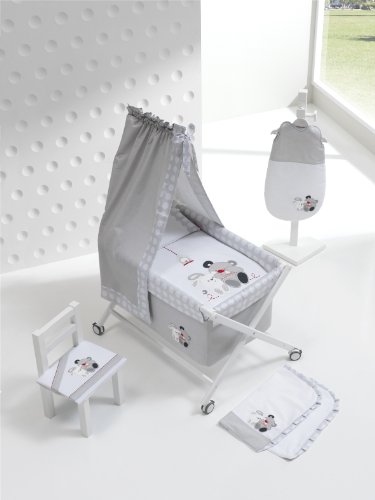Minicuna Tijera madera Amigos, incluye Textil exterior + Colchón + Colcha + Almohada