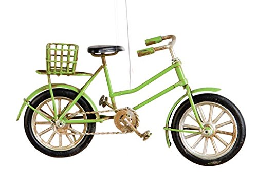 Vintage Style Green Bicycle with Basket Resin Hanging Christmas Ornament