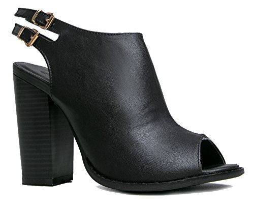 Peep Toe Bootie -Stacked high Heel - Open Toe Ankle Boot Cutout Ankle Strap