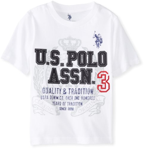 U.S. Polo Assn. Boys' Crew Neck Iconic Graphic Logo T-Shirt,GS01-White, 14/16