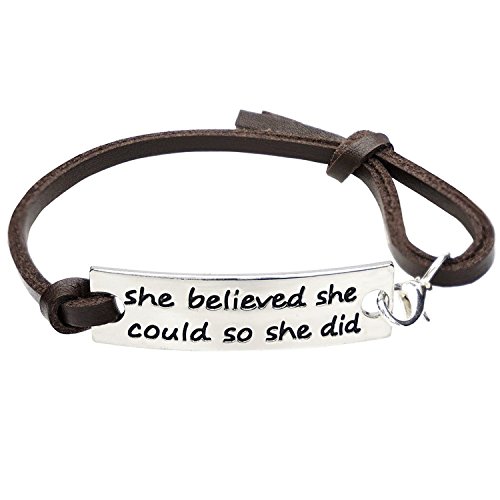 Angelus She believed she could so she did Engraved Black Affirmation Positive Quote Inspirational Leather Bracelet for Women Ladies Girls
