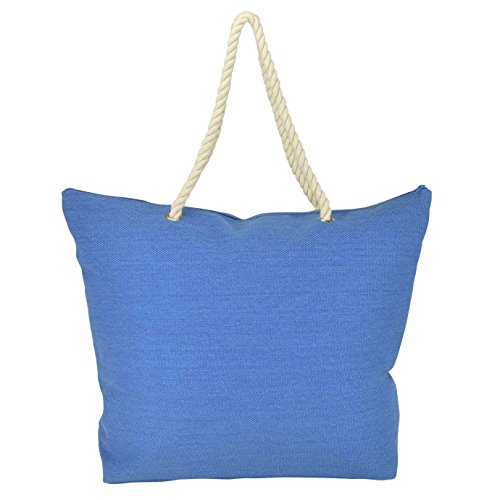 DALIX Elegant Woven Canvas Tote Bag w/ Rope Handle (Light Blue, Grey, Red, Navy Blue)