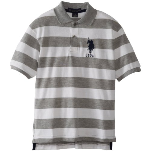 U.S. Polo Assn. Little Boys' Yarn Dyed Striped Polo, Medium Heather Gray, 5/6