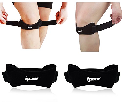 Ipow Fully Adjustable Jumpers's Knee Patellar Tendon Support Strap Band.- Knee Support Brace Pads Fit Running,basketball Outdoor Sport,set of 2 (BLACK)